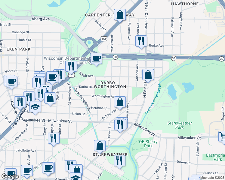 map of restaurants, bars, coffee shops, grocery stores, and more near 301 Rethke Avenue in Madison