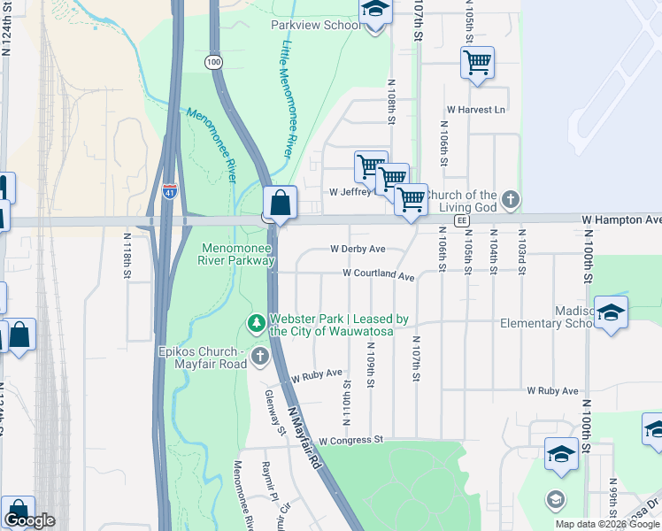 map of restaurants, bars, coffee shops, grocery stores, and more near 4672 North Delco Avenue in Wauwatosa