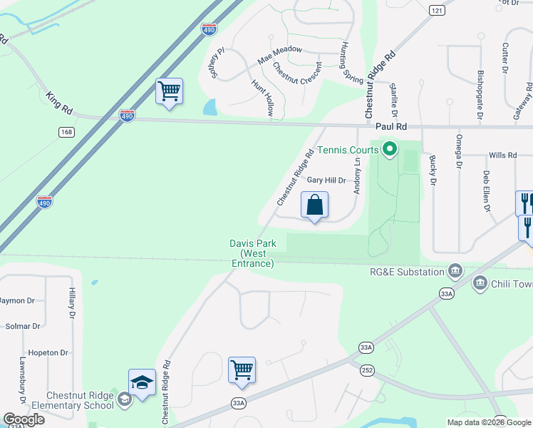 map of restaurants, bars, coffee shops, grocery stores, and more near 506 Chestnut Ridge Road in Rochester