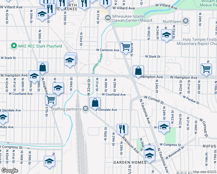 map of restaurants, bars, coffee shops, grocery stores, and more near 4769 North 29th Street in Milwaukee
