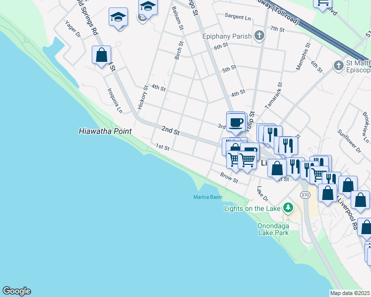 map of restaurants, bars, coffee shops, grocery stores, and more near 501 New York 370 in Liverpool