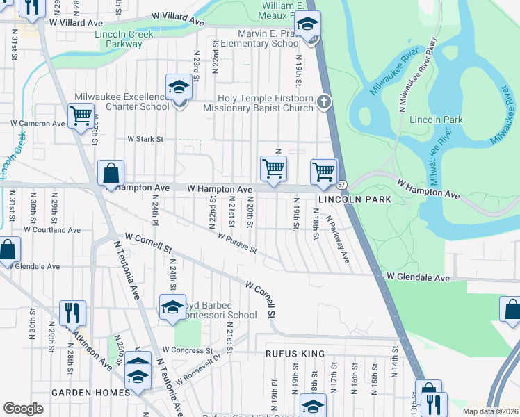 map of restaurants, bars, coffee shops, grocery stores, and more near in Milwaukee