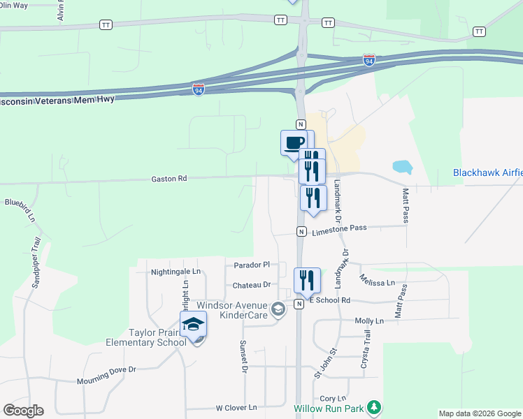 map of restaurants, bars, coffee shops, grocery stores, and more near 2546 Gaston Road in Cottage Grove