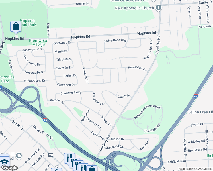 map of restaurants, bars, coffee shops, grocery stores, and more near 6880 Hearthstone Lane in Liverpool