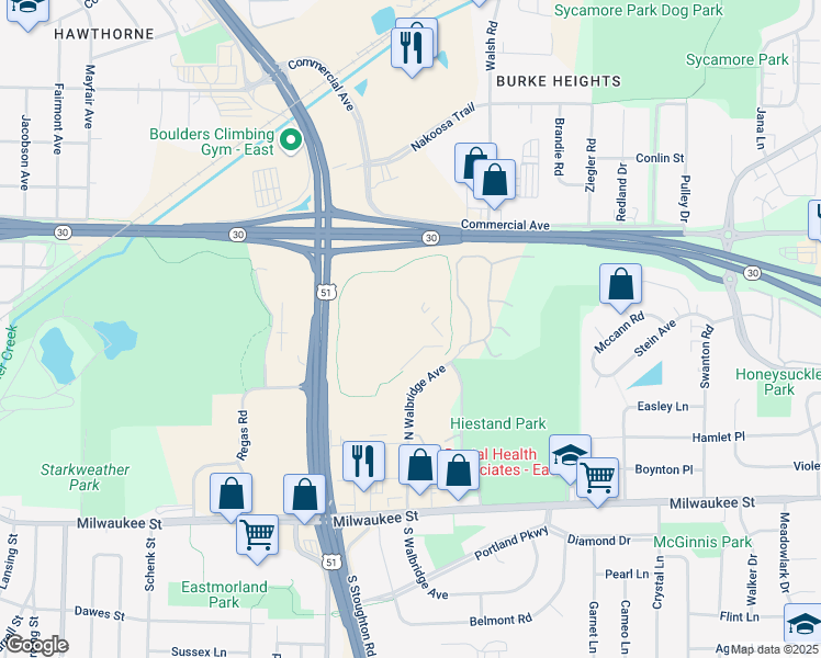 map of restaurants, bars, coffee shops, grocery stores, and more near 302 North Walbridge Avenue in Madison