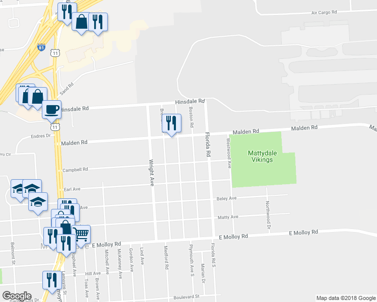 map of restaurants, bars, coffee shops, grocery stores, and more near 509 Boston Road in Syracuse