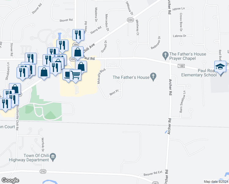 map of restaurants, bars, coffee shops, grocery stores, and more near Best Place in Rochester