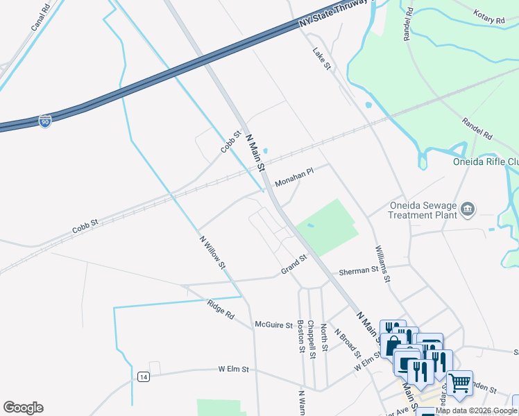 map of restaurants, bars, coffee shops, grocery stores, and more near 431 New York 46 in Oneida