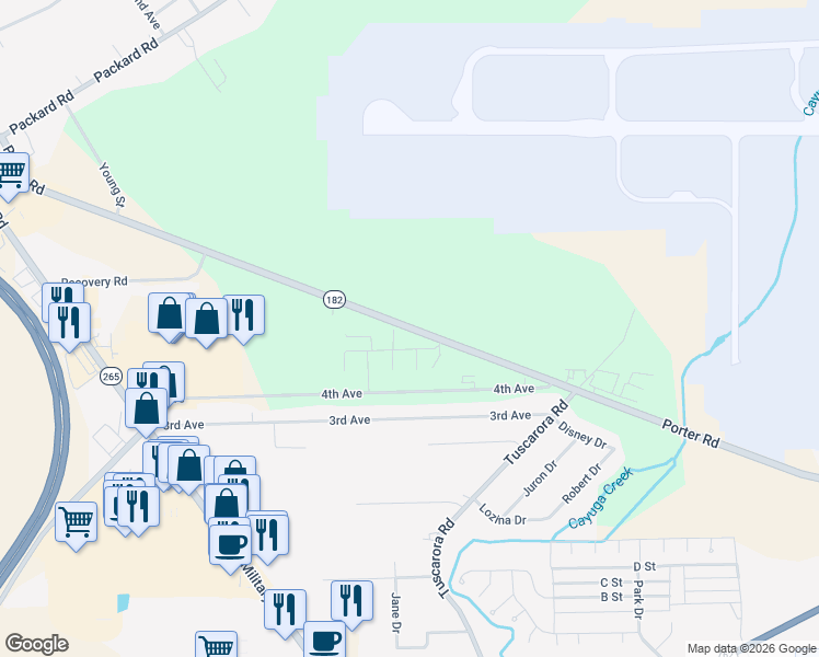 map of restaurants, bars, coffee shops, grocery stores, and more near 8231 Porter Road in Niagara Falls