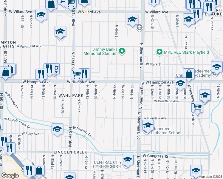 map of restaurants, bars, coffee shops, grocery stores, and more near in Milwaukee