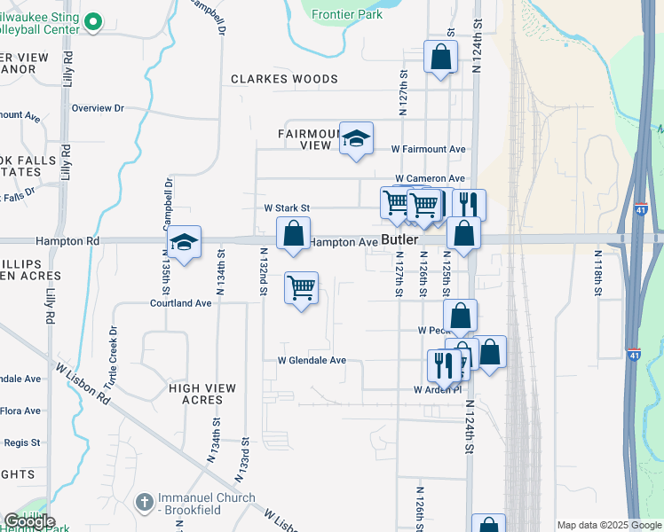 map of restaurants, bars, coffee shops, grocery stores, and more near 12809 West Hampton Avenue in Butler