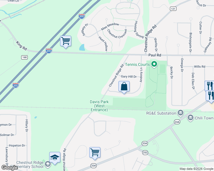 map of restaurants, bars, coffee shops, grocery stores, and more near 506 Chestnut Ridge Road in Rochester
