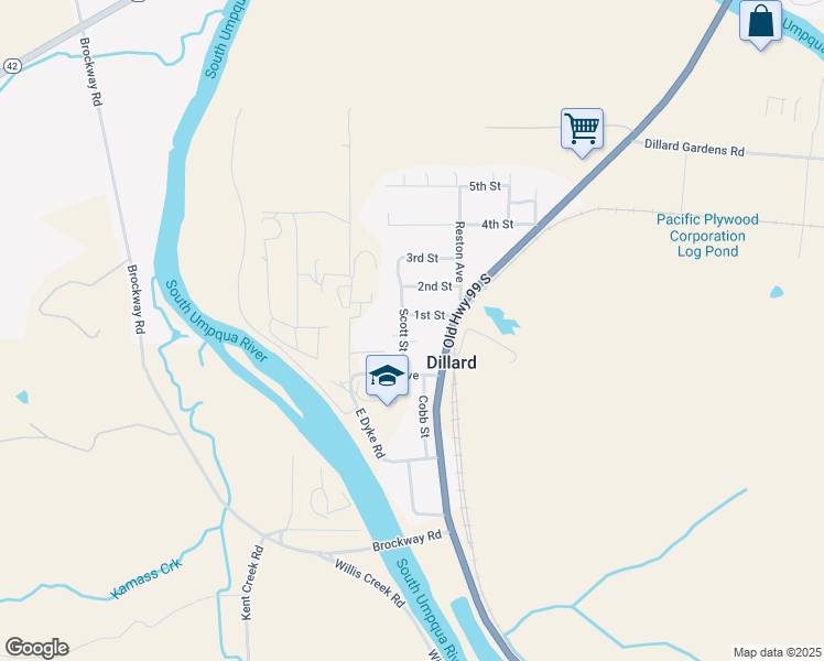 map of restaurants, bars, coffee shops, grocery stores, and more near in Dillard