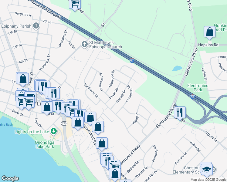 map of restaurants, bars, coffee shops, grocery stores, and more near 109 Royal Road in Liverpool