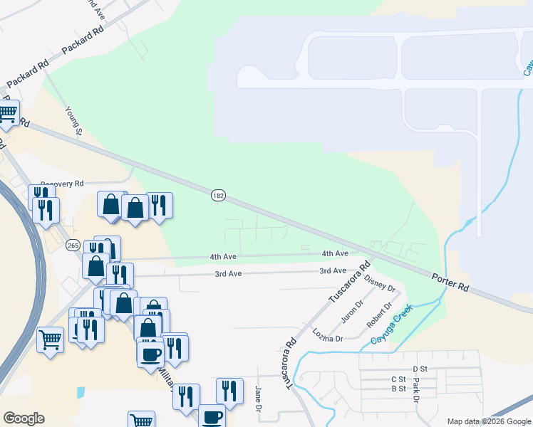 map of restaurants, bars, coffee shops, grocery stores, and more near 8231 Porter Road in Niagara Falls