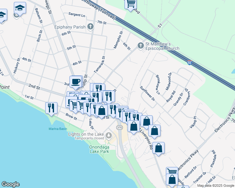 map of restaurants, bars, coffee shops, grocery stores, and more near 408 Cypress St in Liverpool
