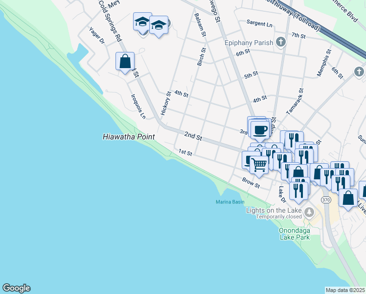 map of restaurants, bars, coffee shops, grocery stores, and more near 710 1st Street in Liverpool