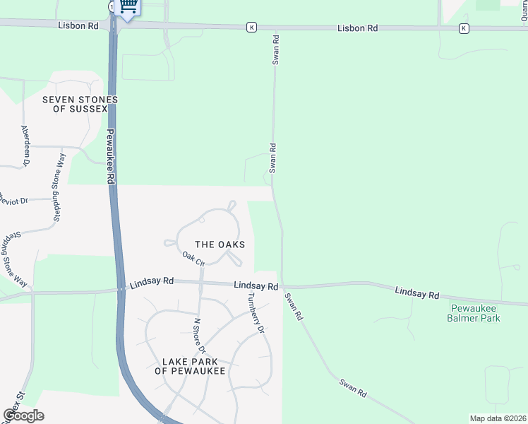 map of restaurants, bars, coffee shops, grocery stores, and more near W245N4749 Swan Road in Pewaukee