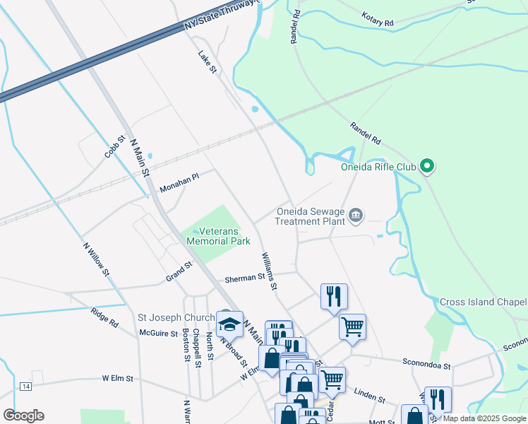 map of restaurants, bars, coffee shops, grocery stores, and more near 229 Gladwell Avenue in Oneida