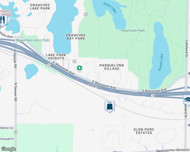 map of restaurants, bars, coffee shops, grocery stores, and more near 225 East Wisconsin Avenue in Nashotah