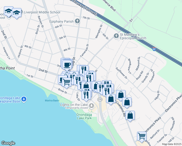 map of restaurants, bars, coffee shops, grocery stores, and more near 106 Hazel Street in Liverpool
