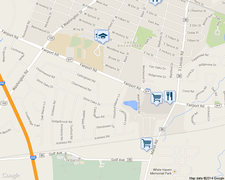 map of restaurants, bars, coffee shops, grocery stores, and more near 339 Fairport Road in East Rochester