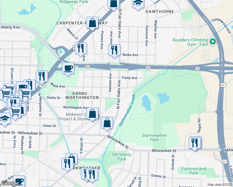 map of restaurants, bars, coffee shops, grocery stores, and more near 408 North Fair Oaks Avenue in Madison