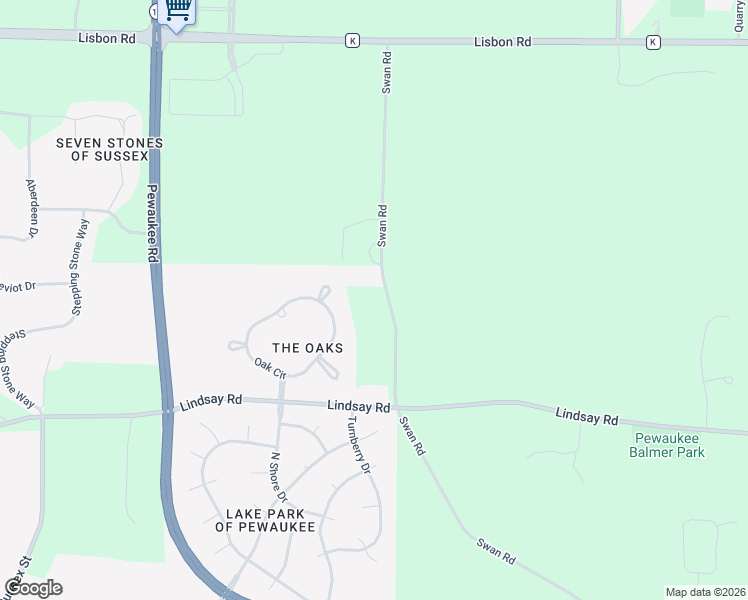 map of restaurants, bars, coffee shops, grocery stores, and more near W245N4749 Swan Road in Pewaukee