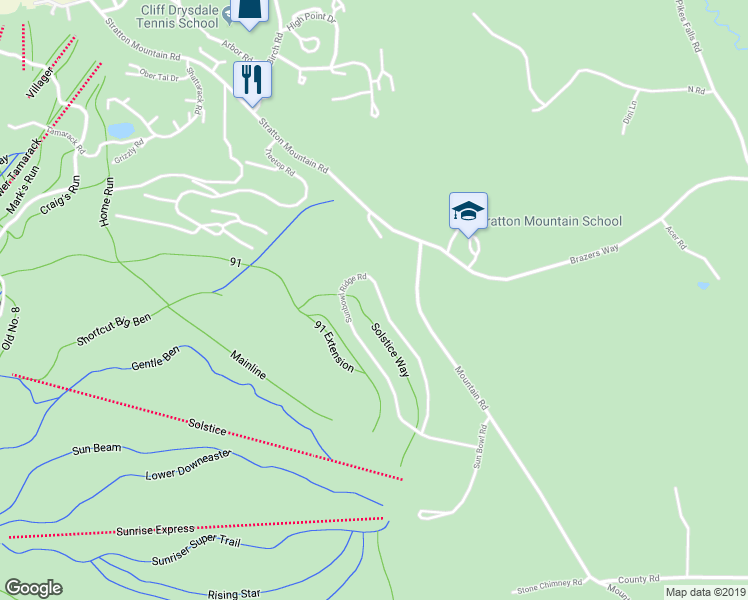 map of restaurants, bars, coffee shops, grocery stores, and more near 122 Sunbowl Ridge Road in Stratton