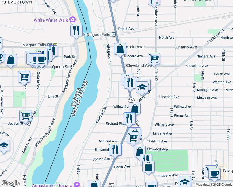 map of restaurants, bars, coffee shops, grocery stores, and more near 1610 8th Street in Niagara Falls