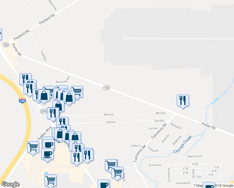 map of restaurants, bars, coffee shops, grocery stores, and more near 8231 Porter Road in Niagara Falls
