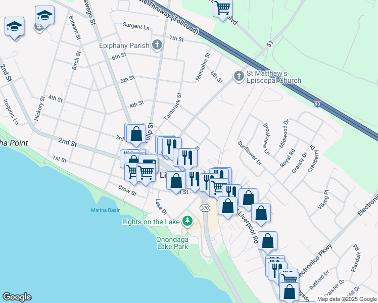 map of restaurants, bars, coffee shops, grocery stores, and more near 408 Cypress Street in Liverpool