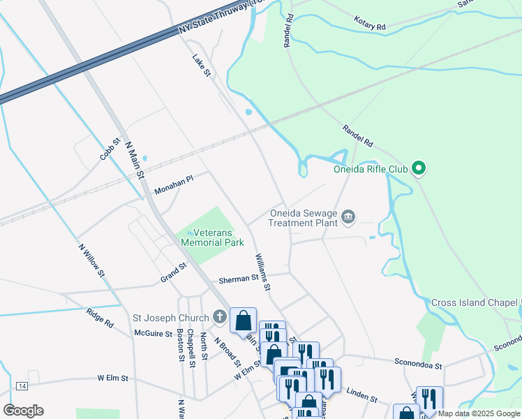 map of restaurants, bars, coffee shops, grocery stores, and more near 235 Gladwell Avenue in Oneida