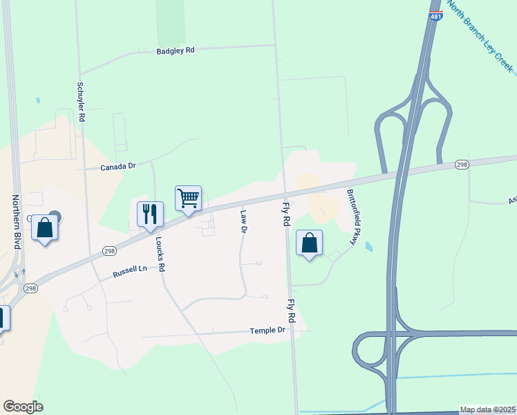 map of restaurants, bars, coffee shops, grocery stores, and more near 6644 Collamer Rd in East Syracuse