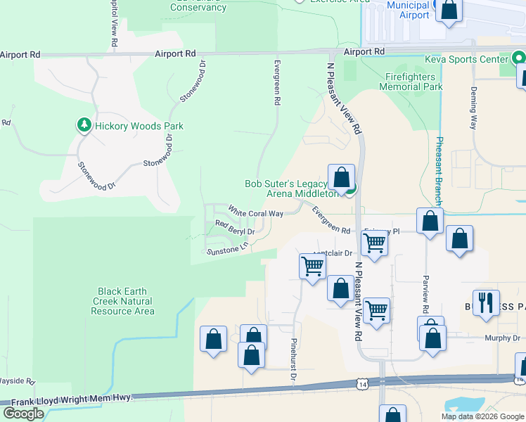 map of restaurants, bars, coffee shops, grocery stores, and more near 8832 White Coral Way in Middleton