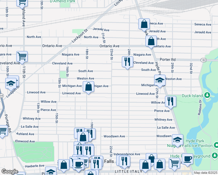 map of restaurants, bars, coffee shops, grocery stores, and more near 1885 Michigan Avenue in Niagara Falls