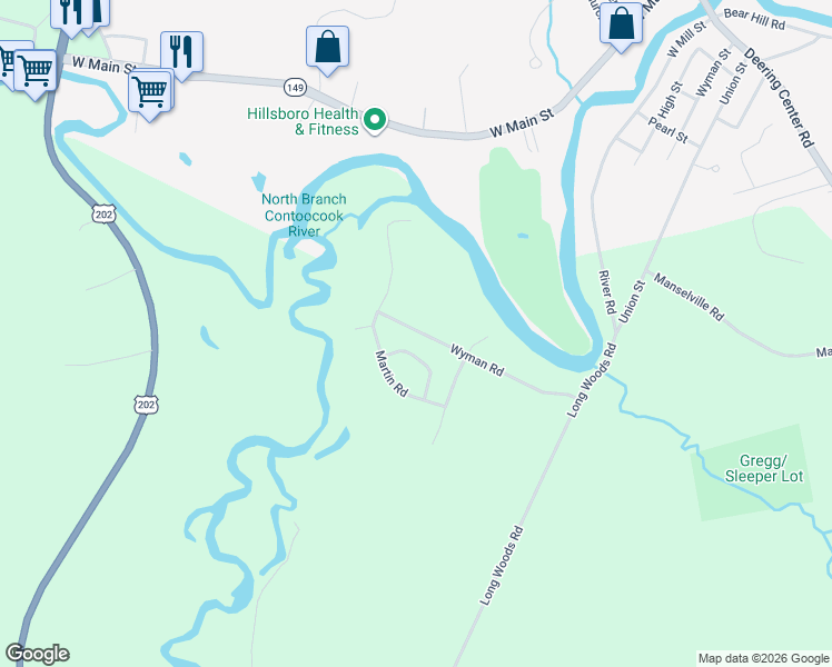 map of restaurants, bars, coffee shops, grocery stores, and more near 20 Wyman Road in Deering