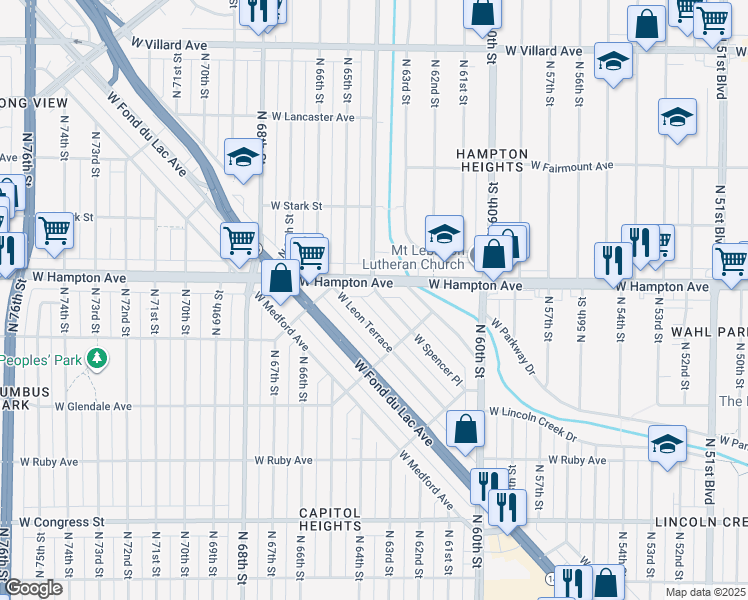 map of restaurants, bars, coffee shops, grocery stores, and more near 6331 West Spencer Place in Milwaukee