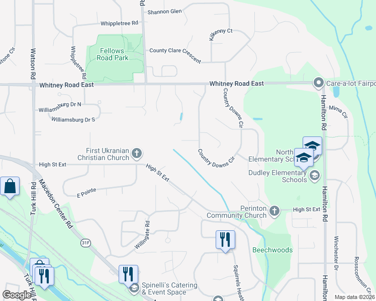 map of restaurants, bars, coffee shops, grocery stores, and more near 393 High Street Extension in Fairport