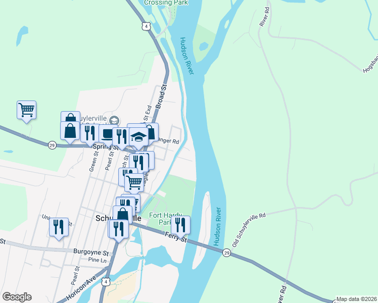 map of restaurants, bars, coffee shops, grocery stores, and more near 53 Tow Path in Schuylerville