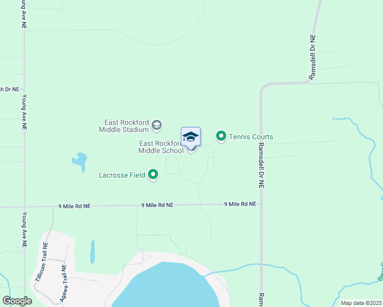 map of restaurants, bars, coffee shops, grocery stores, and more near 8615 9 Mile Road Northeast in Rockford