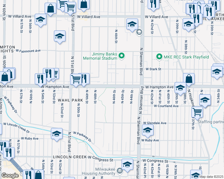 map of restaurants, bars, coffee shops, grocery stores, and more near in Milwaukee