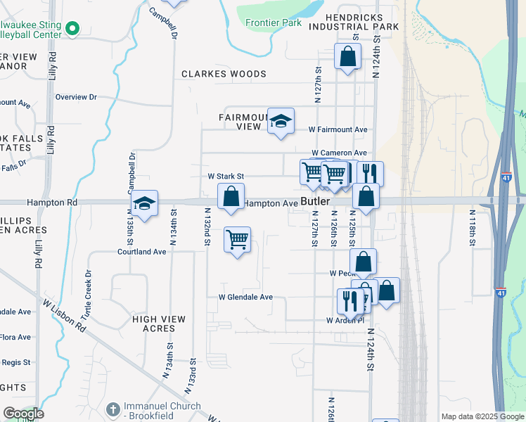 map of restaurants, bars, coffee shops, grocery stores, and more near 12809 West Hampton Avenue in Butler