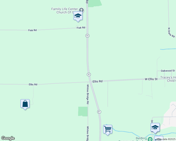 map of restaurants, bars, coffee shops, grocery stores, and more near 8079 Storey Road in Belding