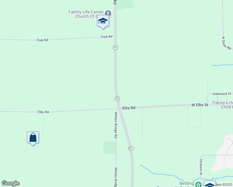 map of restaurants, bars, coffee shops, grocery stores, and more near 8079 Storey Road in Belding