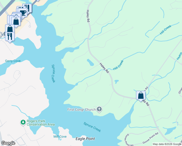 map of restaurants, bars, coffee shops, grocery stores, and more near 7 Hartley Farm Lane in Kittery