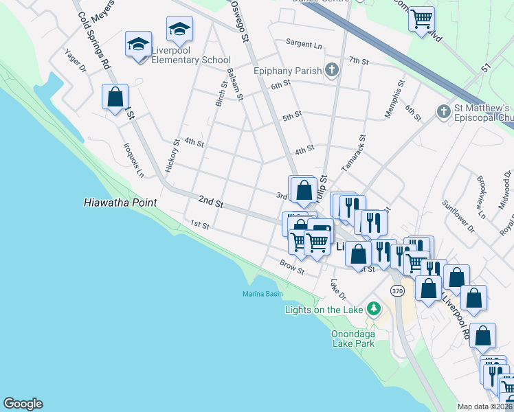 map of restaurants, bars, coffee shops, grocery stores, and more near 406 2nd Street in Liverpool