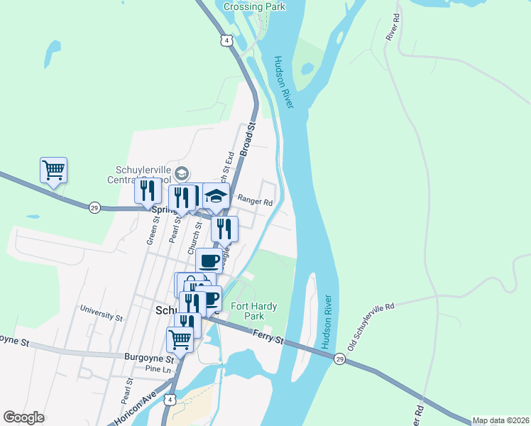 map of restaurants, bars, coffee shops, grocery stores, and more near 53 Tow Path in Schuylerville
