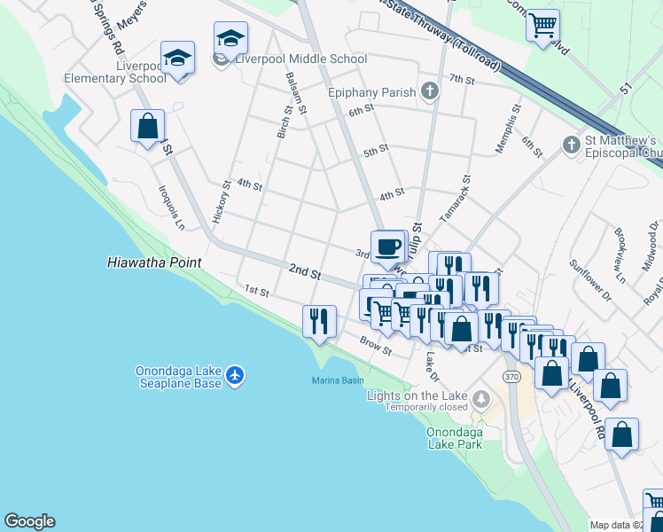 map of restaurants, bars, coffee shops, grocery stores, and more near 406 2nd Street in Liverpool