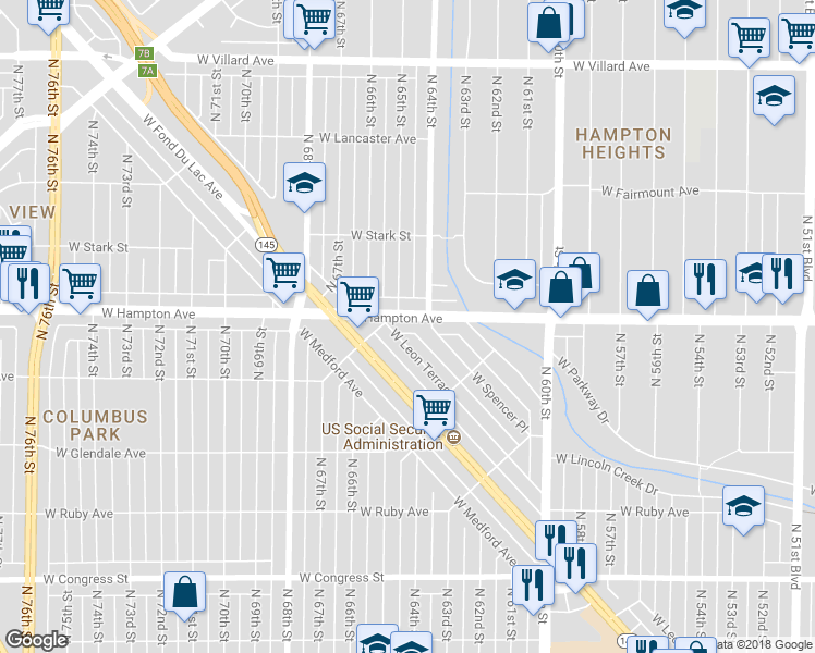 map of restaurants, bars, coffee shops, grocery stores, and more near 6331 West Spencer Place in Milwaukee